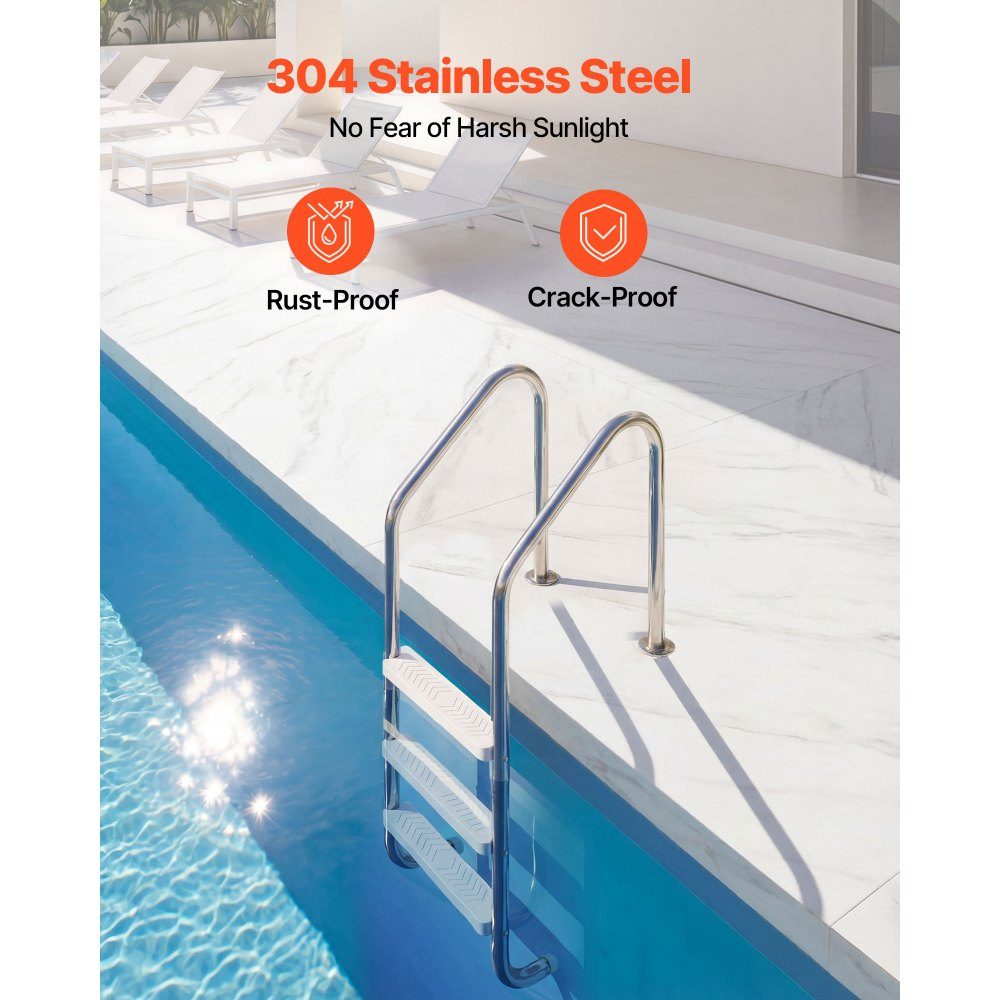 Échelle de piscine inox 120 kg, escalier 3 marches avec double main courante, marches antidérapantes, échelle de sécurité pour entrée et sortie d'env. Piscine encastrable de 122 à 137 cm, 655 x 600 x 1580 mm