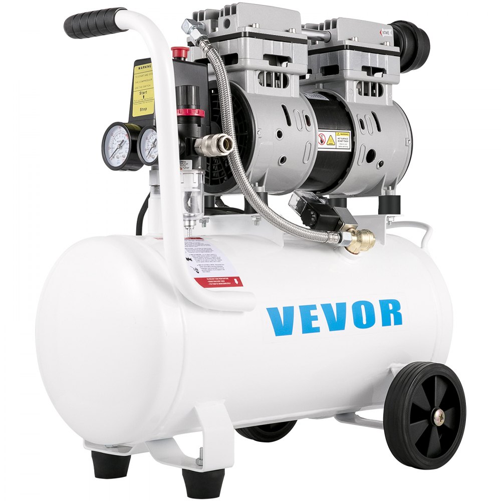 Fluistercompressor 25 L, stille olievrije compressor 750 W, olievrije luchtcompressor 60 dB, persluchtcompressor, stille persluchtketel 165 L/min afzuigvolume, met ingebouwde afzuigventilator
