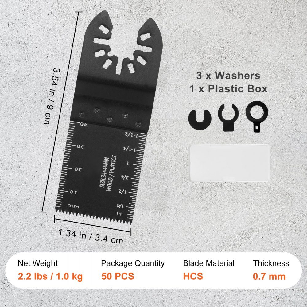 50 x Saw Blade Multi Tool 9 x 3.4 cm Oscillating Tool Quick Change Carbon Steel (HCS) Interface Compatible with 95% of oscillating tools on the market