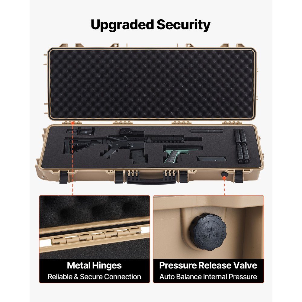 Waffenkoffer mit Hartschale für Langwaffen, abschließbarer Waffenkoffer mit vorgeschnittenem Schaumstoff, Langwaffenkoffer, Waffenaufbewahrung, rollbar, IP67 wasserdicht, 109 x 41 x 15,5 cm, Khaki