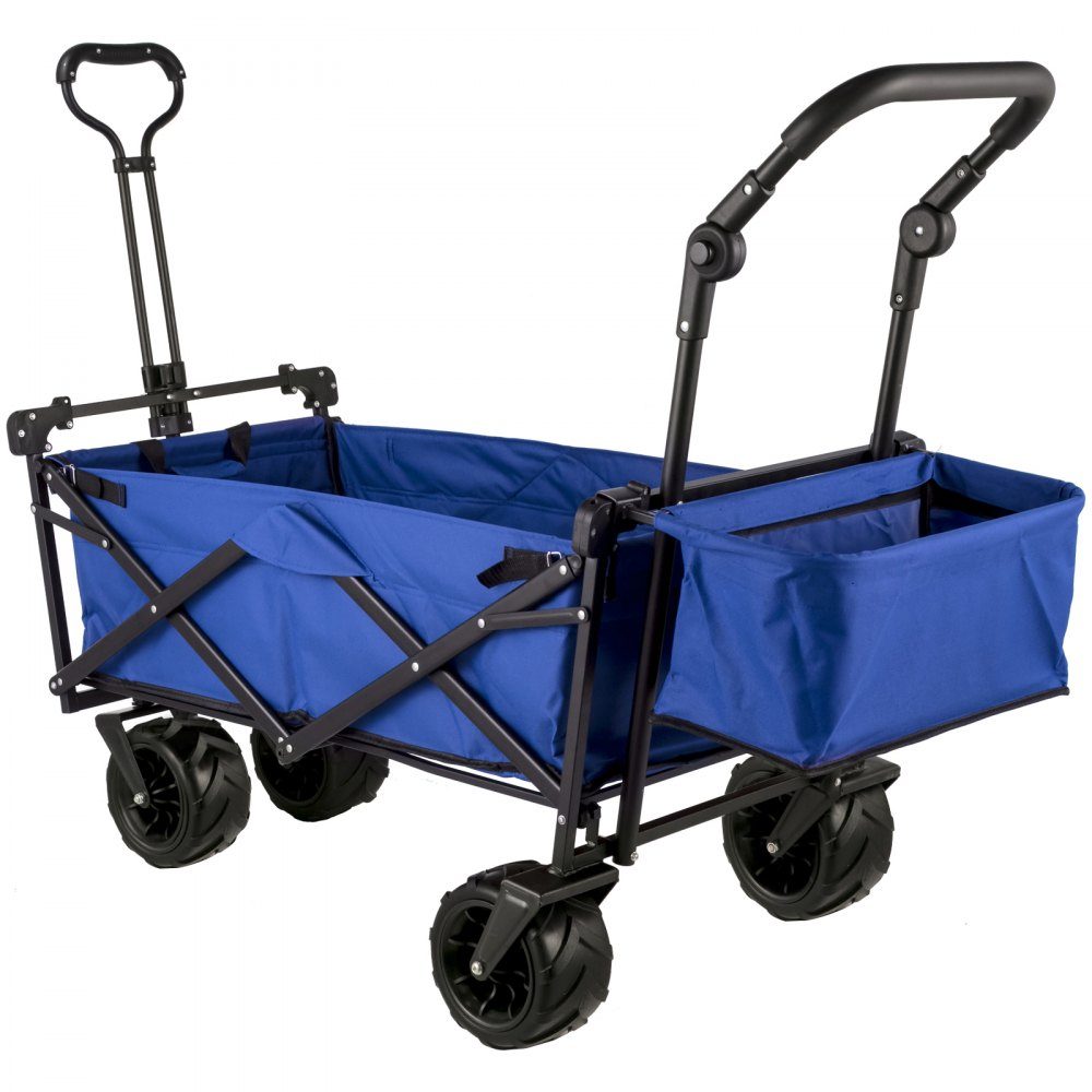 Bollerwagen klappbar 92,7 x 54,3 x 98,5 cm, Bollerwagen klappbar 100 kg, blaues Bollerwagendach, Luftreifen 600D Oxford Polyester, klappbarer Bollerwagen mit 2 Klettbändern, für Outdoor-Aktivitäten
