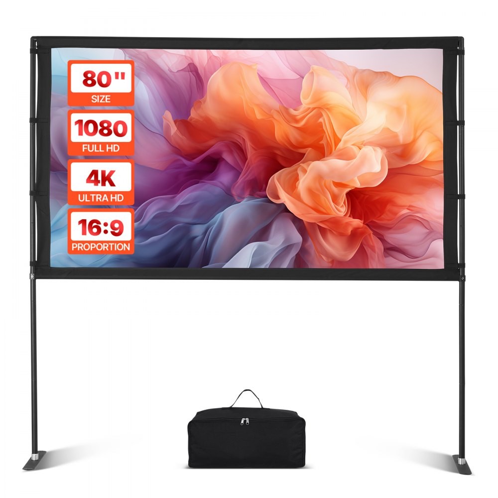 Projectiescherm (80 inch) met 160° groothoek en standaard, projectorscherm voor binnen- en buitenprojector 16:9 4K HD, draagbaar filmscherm met draagtas voor thuisbioscoopkantoorpresentatie Projectiescherm (80 inch) met 160° groothoek en standaard, projectorscherm voor binnen- en buitenprojector 16:9 4K HD, draagbaar filmscherm met draagtas voor thuisbioscoopkantoorpresentatie