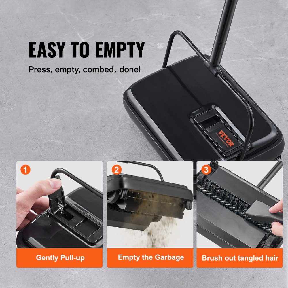 Carpet Sweeper, Manual Floor Cleaner, 200mm for Cleaning Carpets and Hard Floors, Pet Fur Remover, Brush Comb for Removing Dirt/Hair without Electricity