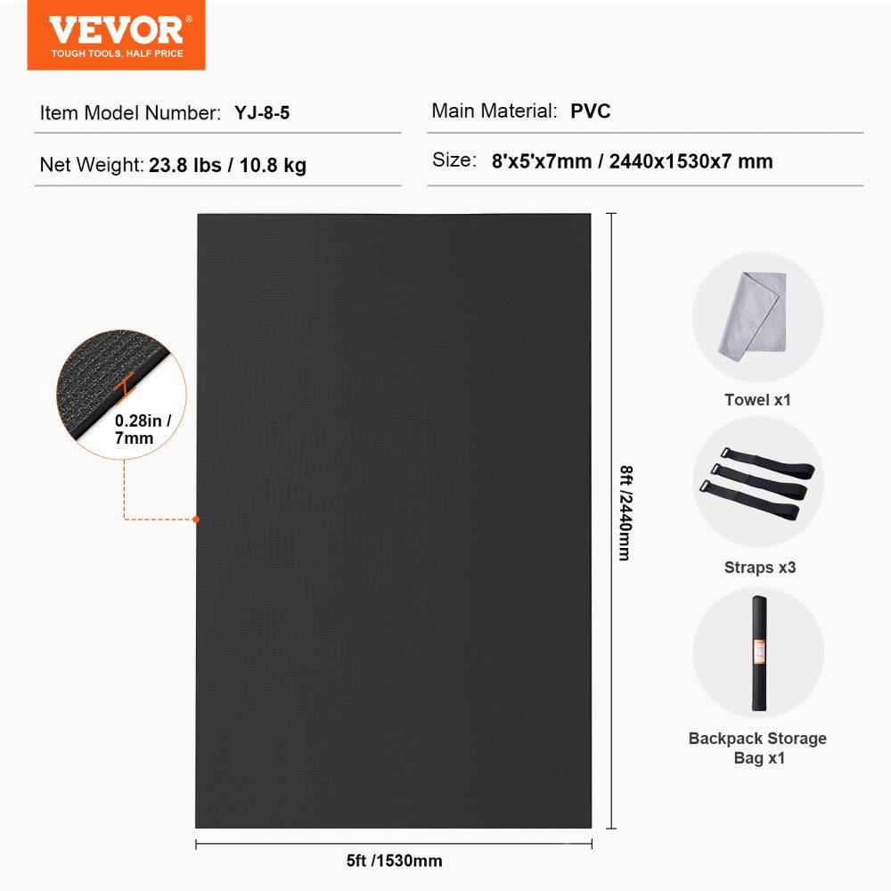 Exercise Mat, High Density Non-Slip Premium Yoga Mat, Exercise Yoga Mat for Men and Women, Fitness and Exercise Mat with Bag and Strap, for All Types of Home Yoga, Pilates and Floor Training (2.4x1.5m)