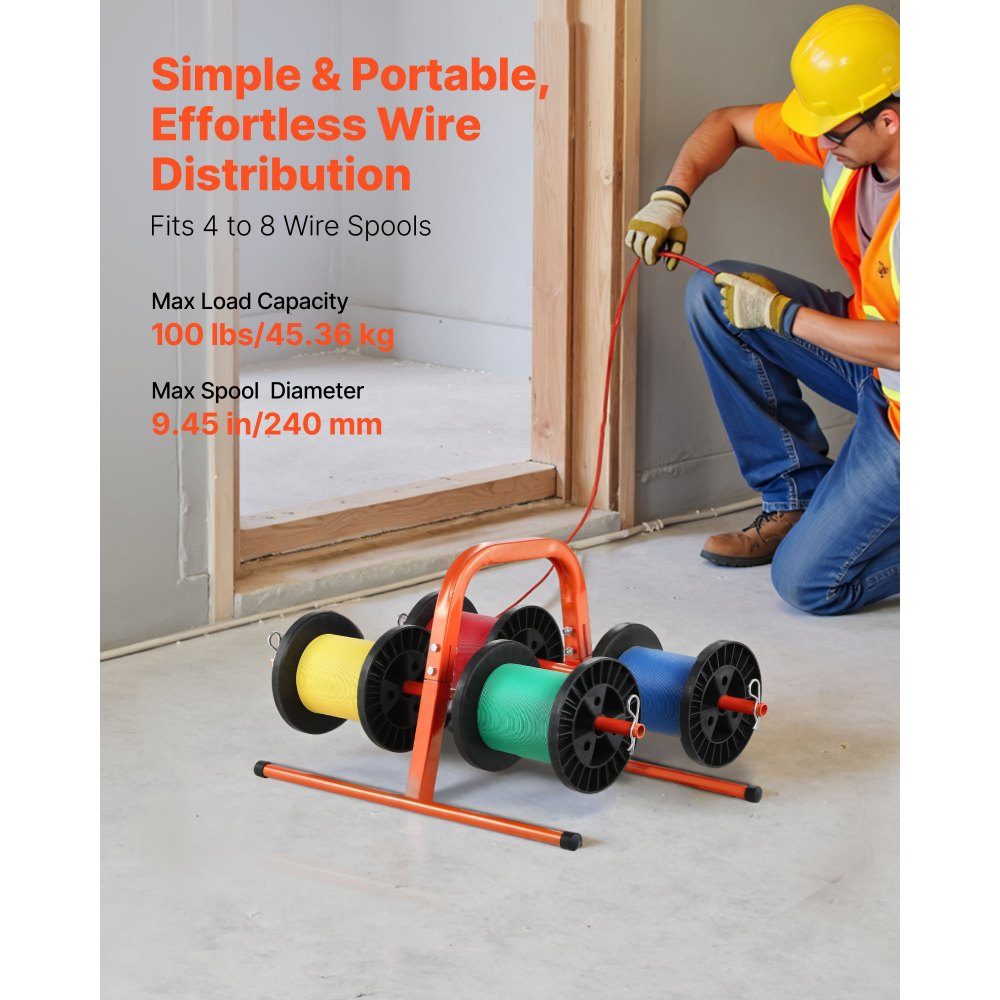 Wire Spool Holder, 45kg Capacity Manual Cable Dispenser, Tubular Steel Rack, for storing up to 8 spools with a maximum diameter of 24cm under various conditions