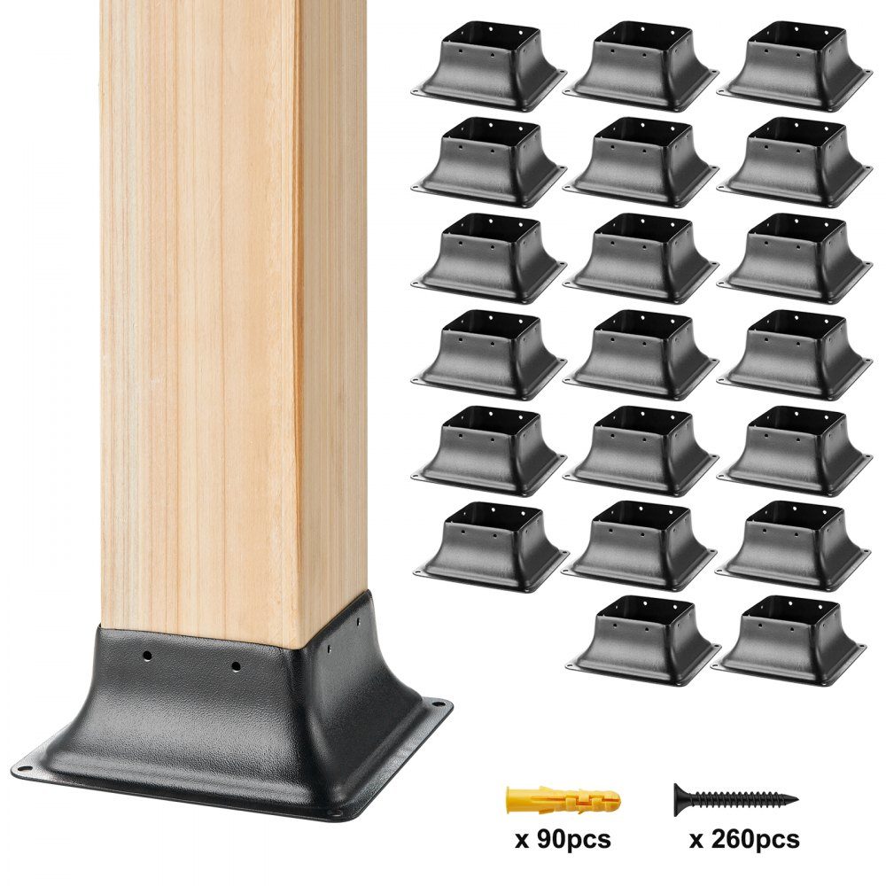 Set of 20 screw-on sleeves 153 x 153 x 62 mm Post base Carbon steel post shoe Post base Ground sleeve Support base Ideal for porch railings, pergolas and columns