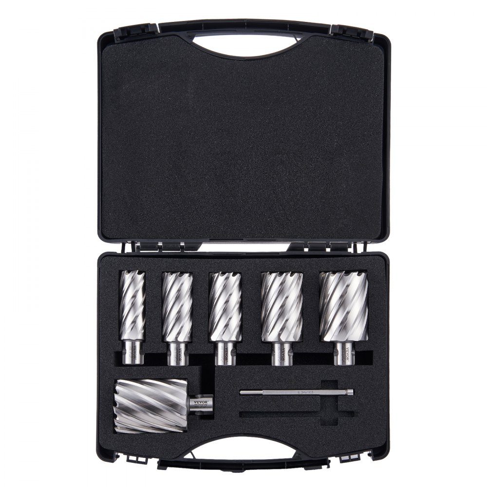 Kronenbohrer-Set Metall, 6-teilig, Kernbohrer-Set, 50,8 mm Schnitttiefe, Ringschneider-Set, aus M2AL-Schnellarbeitsstahl, Zubehör für Magnetbohrmaschinen