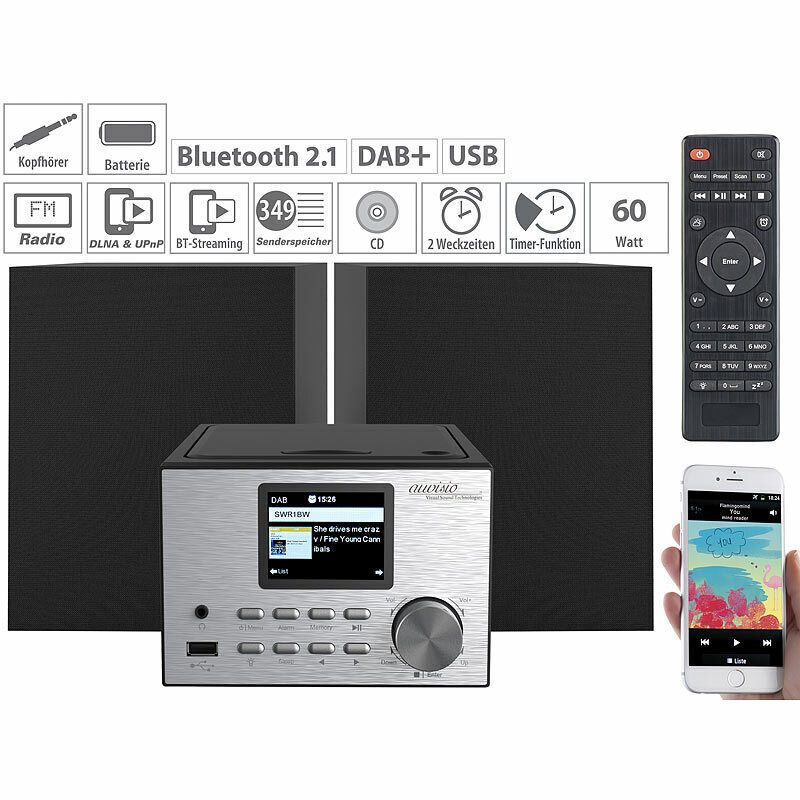 Stereoanlage mit Webradio, DAB+, UKW, CD, Bluetooth, USB, 60 Watt