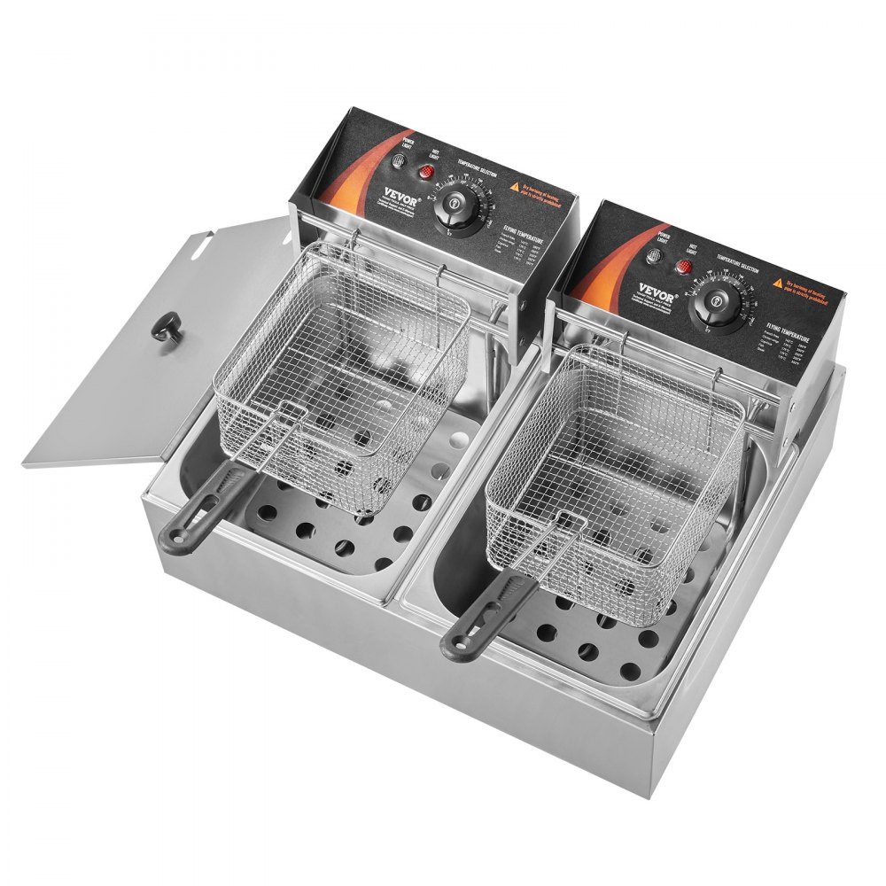 Commercial Electric Deep Fryer, 2x6L Large Electric Countertop with Removable Double Basket, 5000W Stainless Steel Double Fryer for Kitchen Restaurant