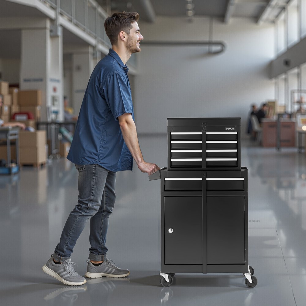 Werkplaatswagen, 2-in-1 design gereedschapswagen met 5 laden en uitneembare metalen gereedschapskist, sluitstang, beschermende voering en gereedschapsrek, garage-organizer voor magazijn, werkplaats Werkplaatswagen, 2-in-1 design gereedschapswagen met 5 laden en uitneembare metalen gereedschapskist, sluitstang, beschermende voering en gereedschapsrek, garage-organizer voor magazijn, werkplaats
