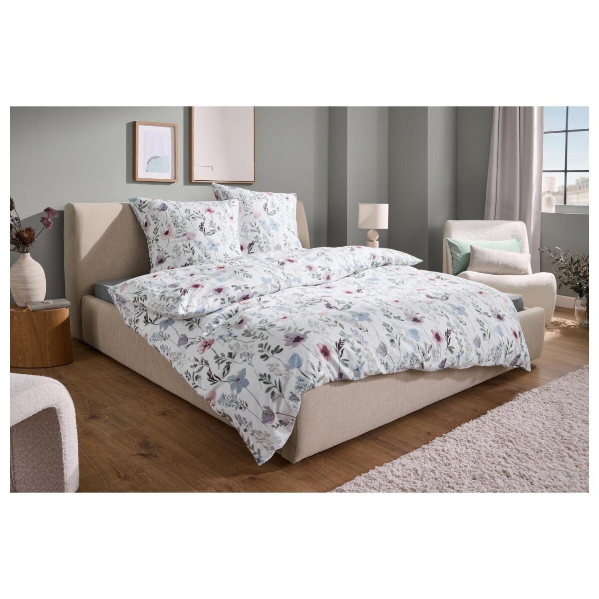 LIVARNO® Parure de lit Renforcé, 240 x 220 cm, 60 x 70 cm, fleurs