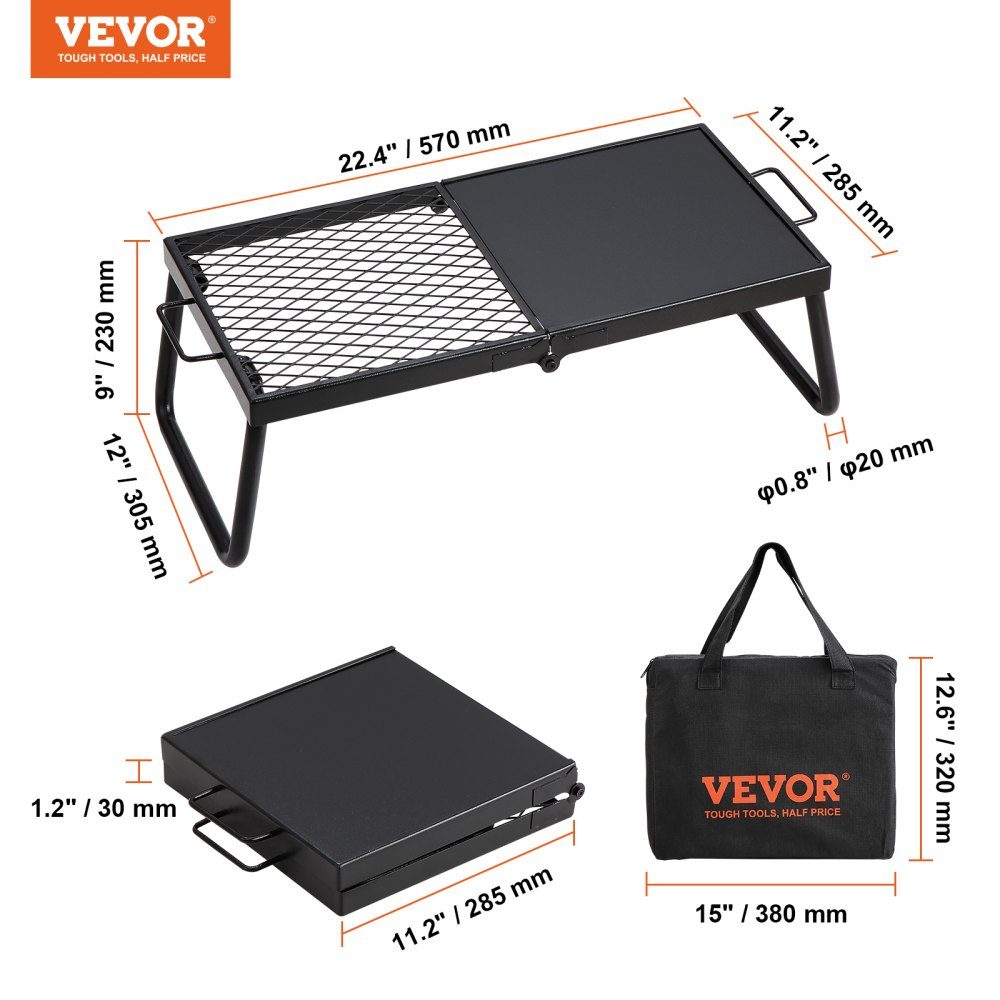 BBQ Gills Holzkohlegrill Klappgrill Tischgrill 570 x 285 x 230 mm, 6 kg Tragkraft tragbarer Reisegrill Outdoor Campinggrill 300 ℃, Grillrost + Grillplatte für Gartenpartys, Picknicks, Terrasse