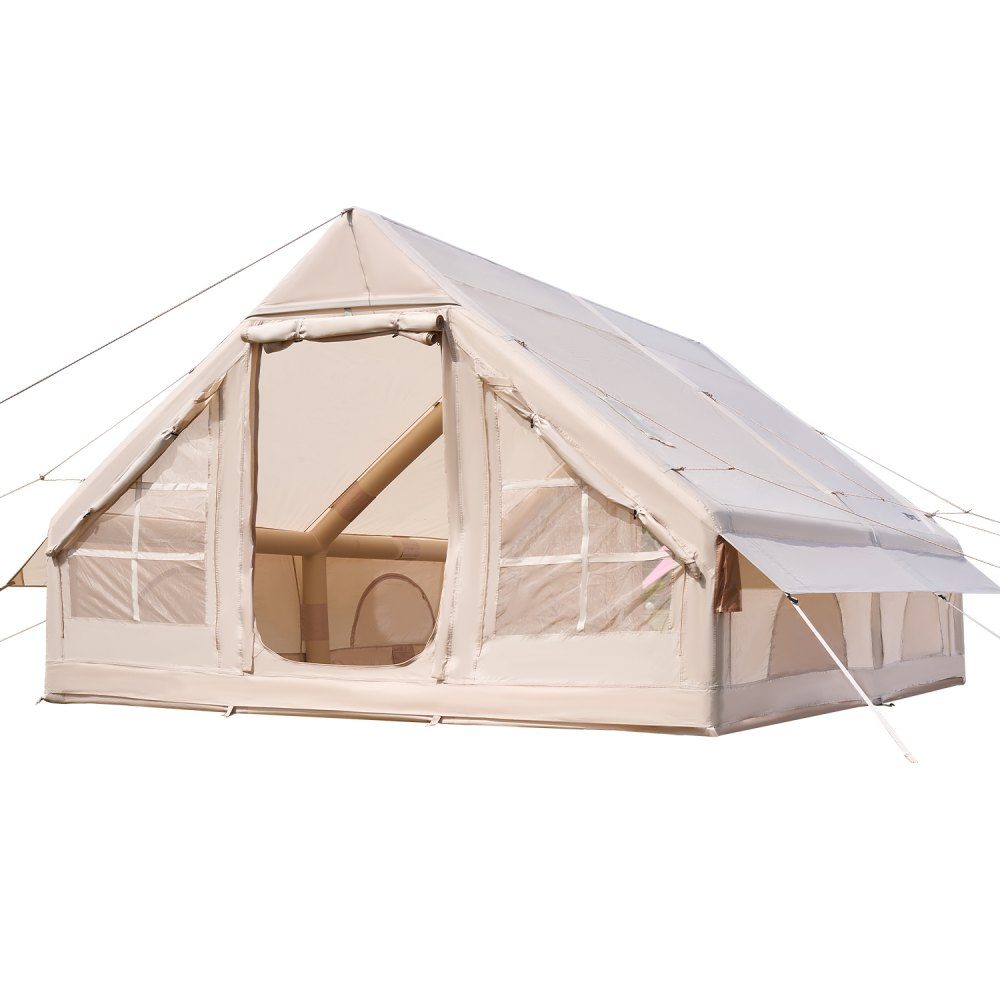 Opblaasbare kampeertenten 4 x 3 x 2 m 5-8 personen 300D Oxford glamping tent met kachelpoort, handpomp, 2 deuren en 4 gaasramen, inclusief opbergtas voor gemakkelijk transport
