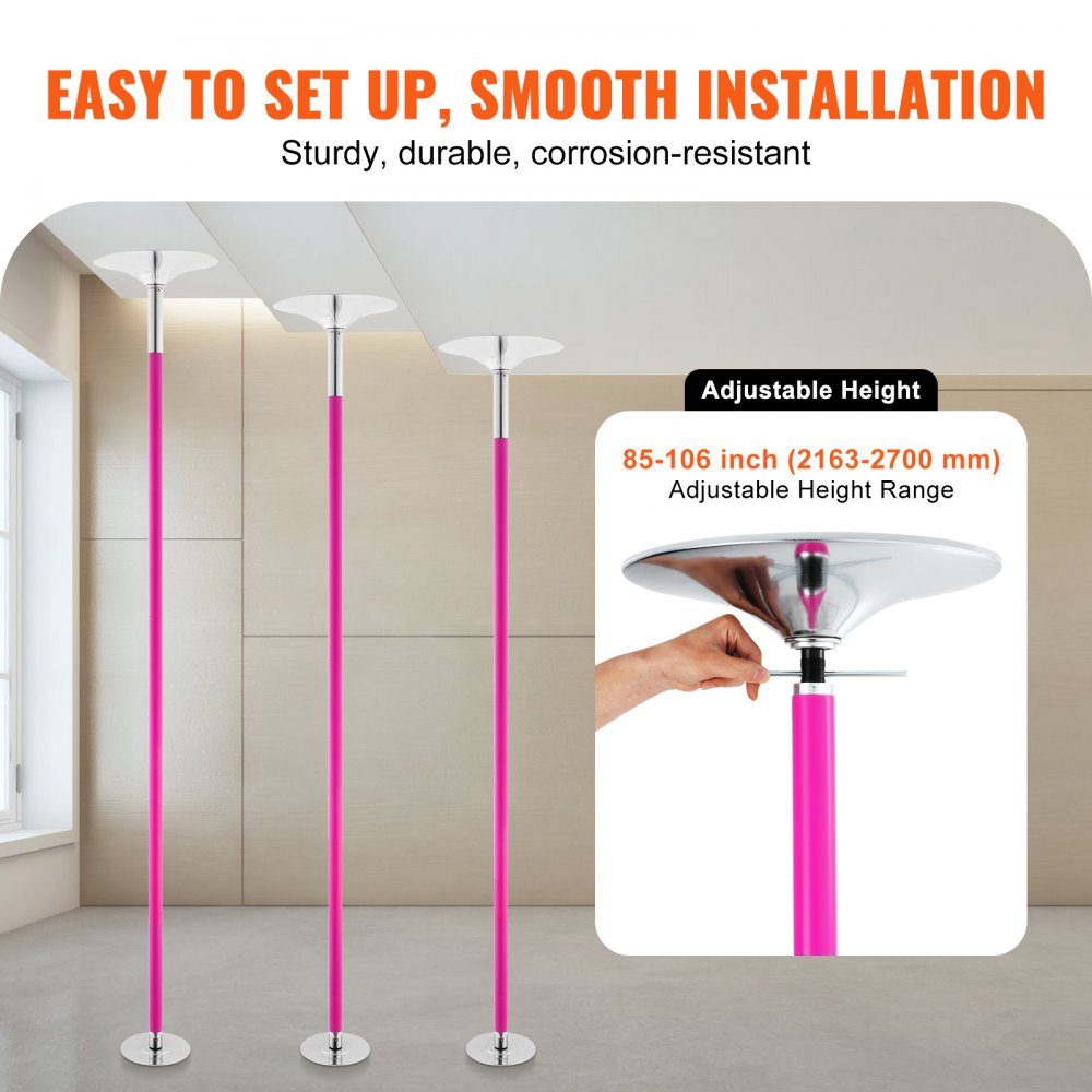 Professional Dance Pole Pole Dance Portable Dance Pole Professional Approx. 86"-100" Height Adjustable Removable Fitness Pole Spinning Fitness Pink Static Dance Pole Gym