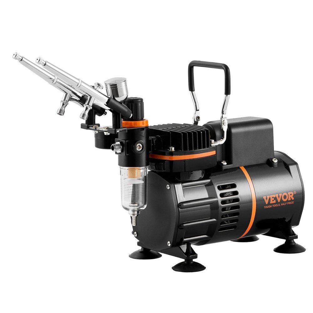 Airbrush-set, luchtcompressor met dubbele ventilator, professionele airbrush-systeemset met 3 airbrushes, houder, verfmengwiel, reinigingsborstelset, airbrush-set voor kunst, nagels, koekjes, make-up, K