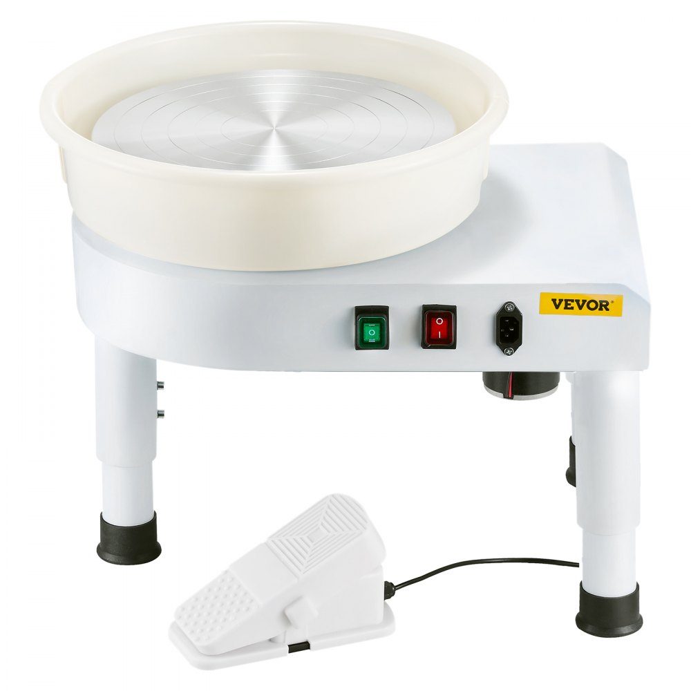 Pottery Wheel Ceramic Disc Forming Machine 450W (35cm) with Adjustable Pedal, Lifting Leg and Removable Basin, Pottery Forming Machine with Complete Accessories for Arts and Crafts, DIY, White