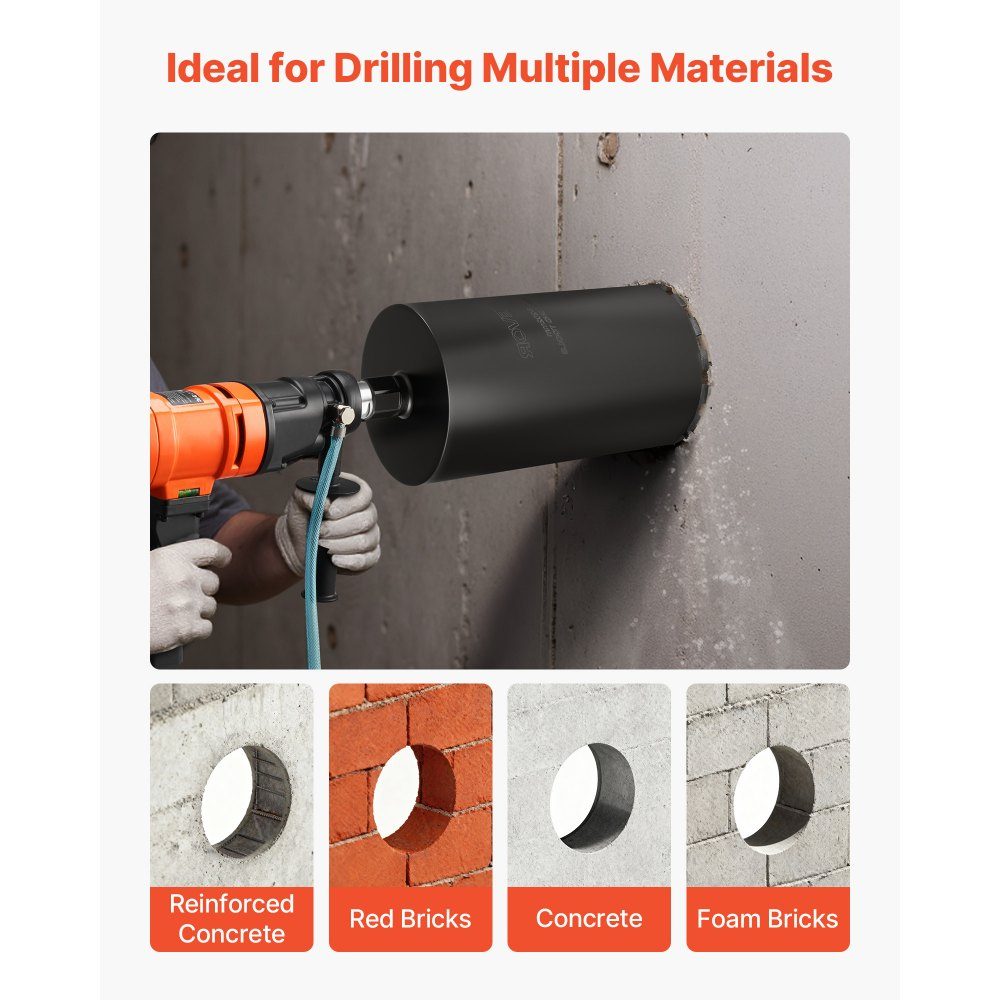 Core drill φ 203 mm, 356 mm drilling depth, 1-1/4 inch-7 internal thread, high-precision welding technology, wet diamond core drill, core hole drill for reinforced concrete brick masonry