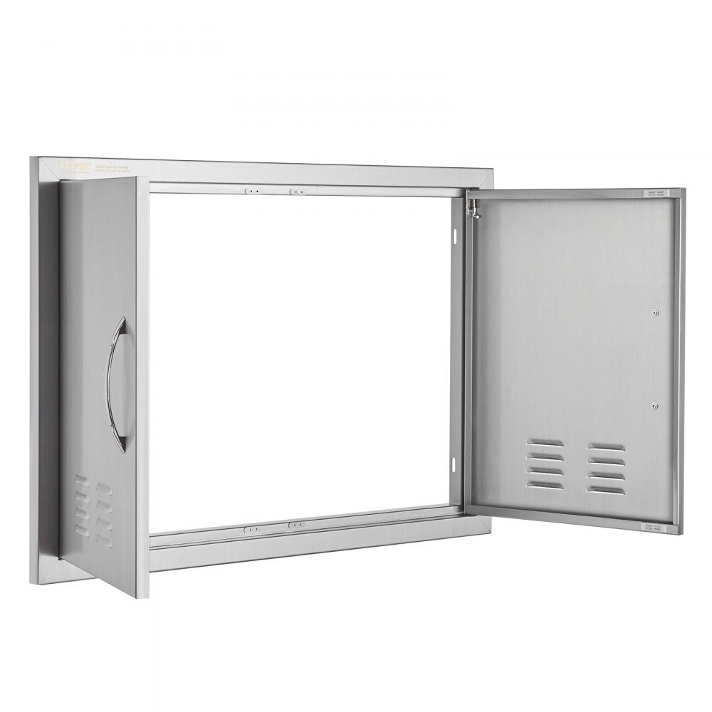 Grill Access Door 762x533mm Double Outdoor Kitchen Door Flush Mount Stainless Steel Door Vertical Wall Door with Handles and Vents for Grill Island Grill Station Outdoor Cabinet