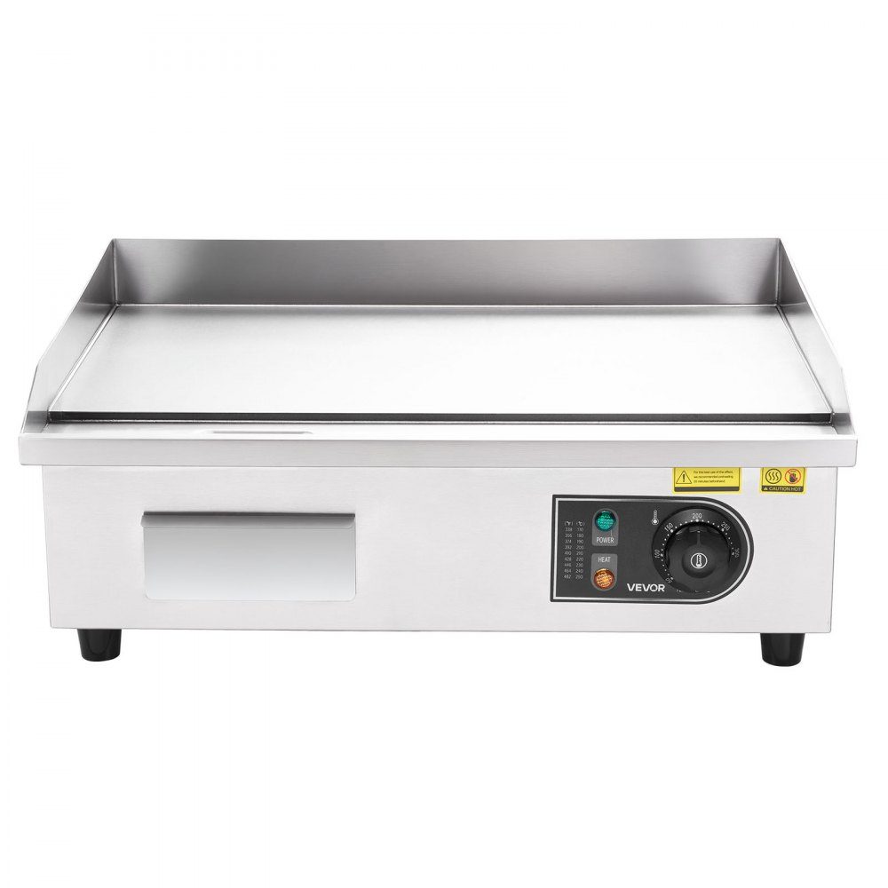 Electric grill commercial grill plate (535 x 300 mm) 3200 W with 50-300 °C adjustable temperature control, frying plate griddle plate with 2 spatulas & 2 brushes & 4 foot pads for steak