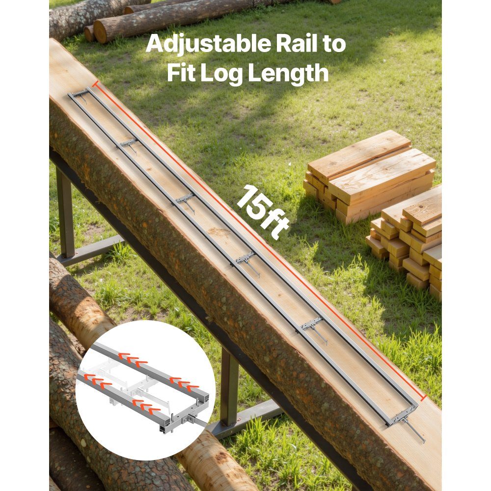 Sawmill Rail Guide System 4.5m, 6 Crossbar Chainsaw Milling Kits, Aluminum Saw Milling Rail System for Chainsaw, 4 Wedge Rail Milling Guide Kit for Construction Workers and Woodworkers