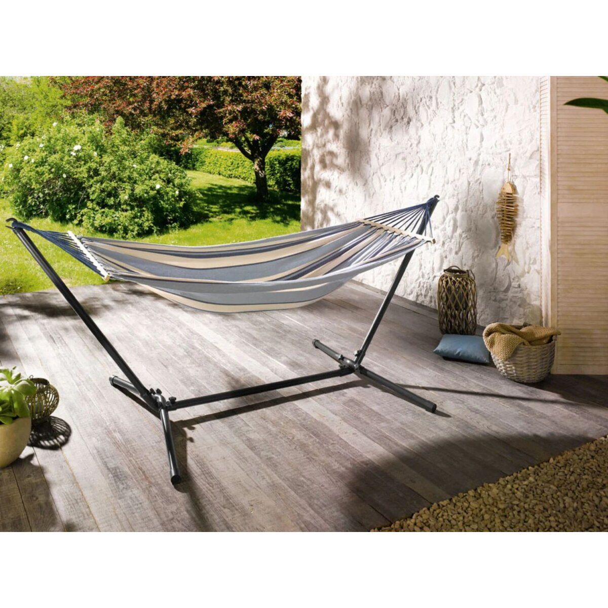 LIVARNO home hammock, with frame, blue stripes