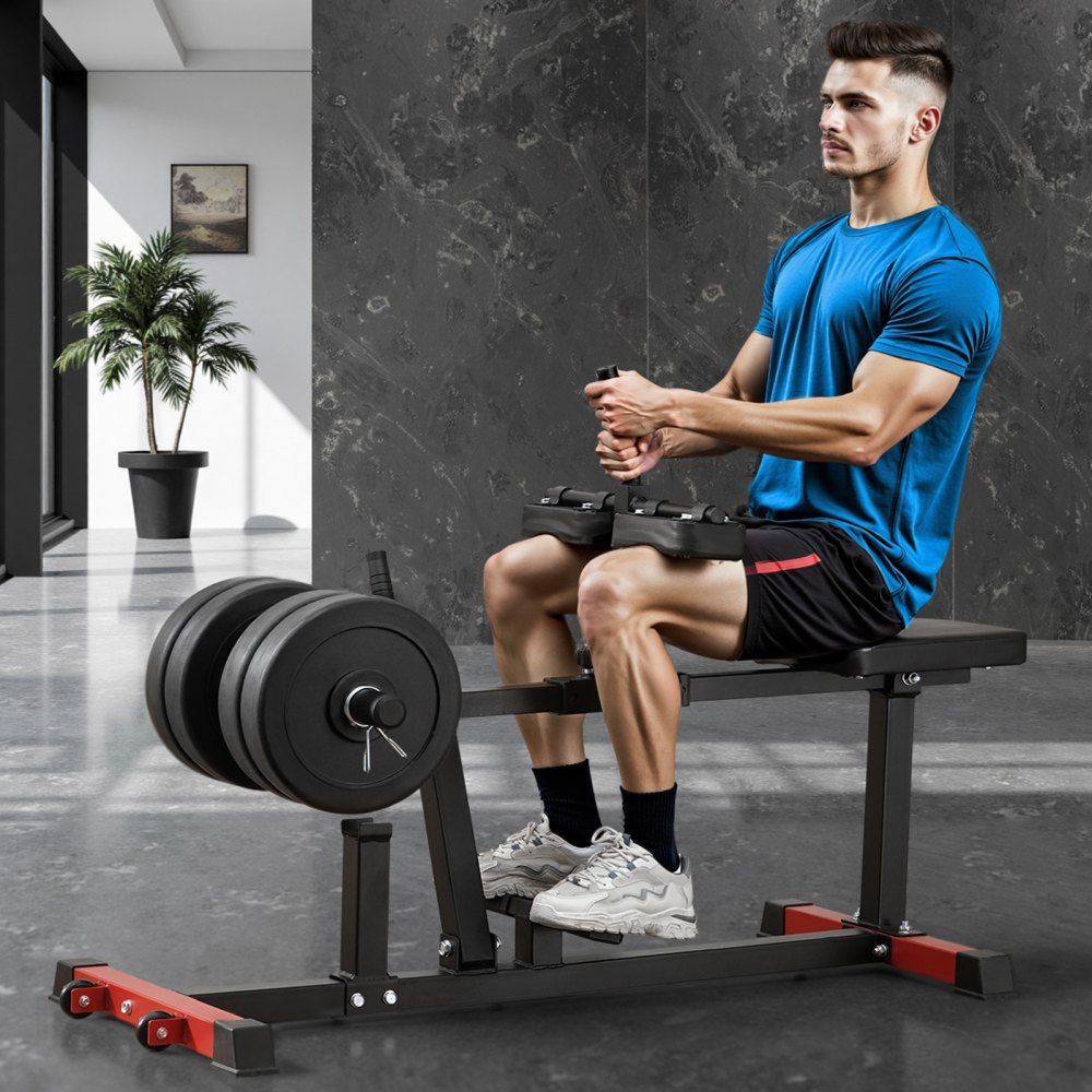 Seated calf machine, calf trainer with 200 kg load capacity for leg exercises, strength leg trainer, special machine for the lower body, suitable for weight plates (25.4 / 50.8 mm)