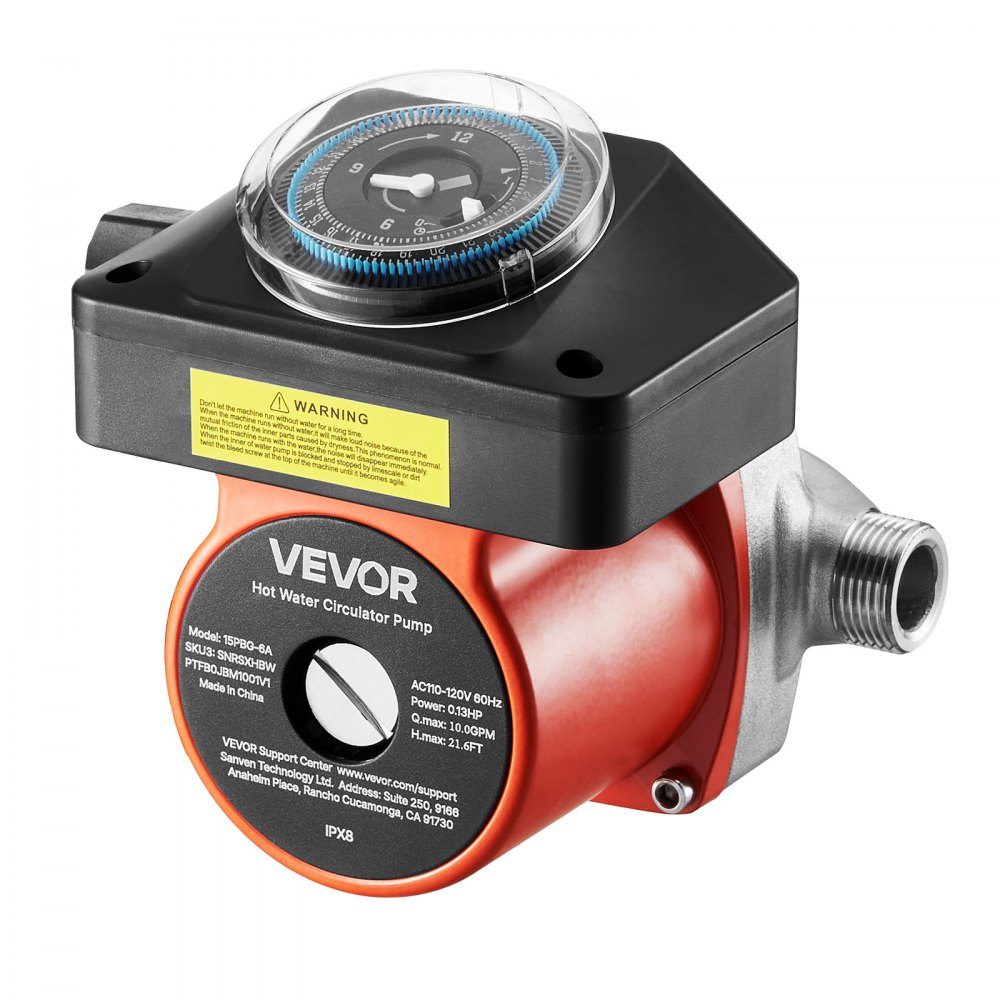 Circulation Pump with Timer 38L/min Instant Circulation Pump System 100W AC 220-240V Heating Pump G3/4" to G1/2" Connection for Boiler Hot Water Preparation