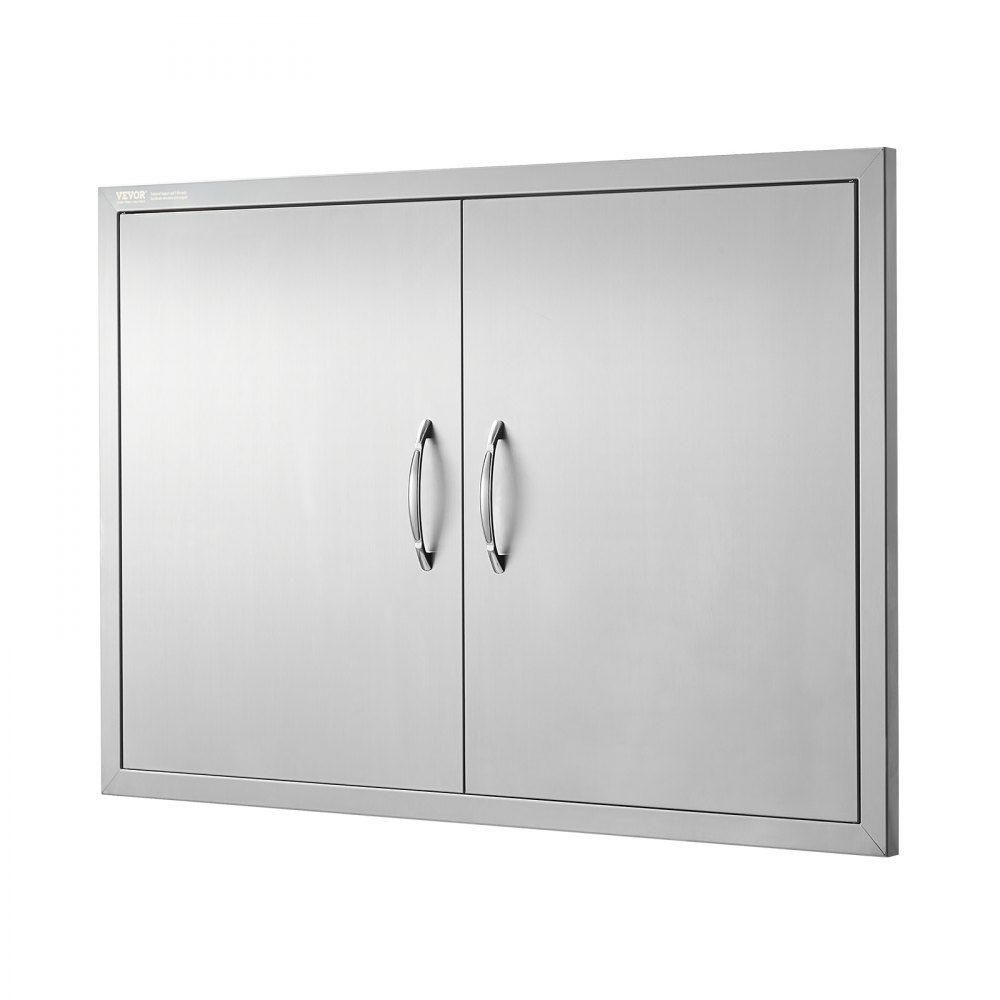 Grill Access Door 990x660mm Double Outdoor Kitchen Door Flush Mount Stainless Steel Door Vertical Wall Door with Handles and Hooks for Grill Island Grill Station Outdoor Cabinet