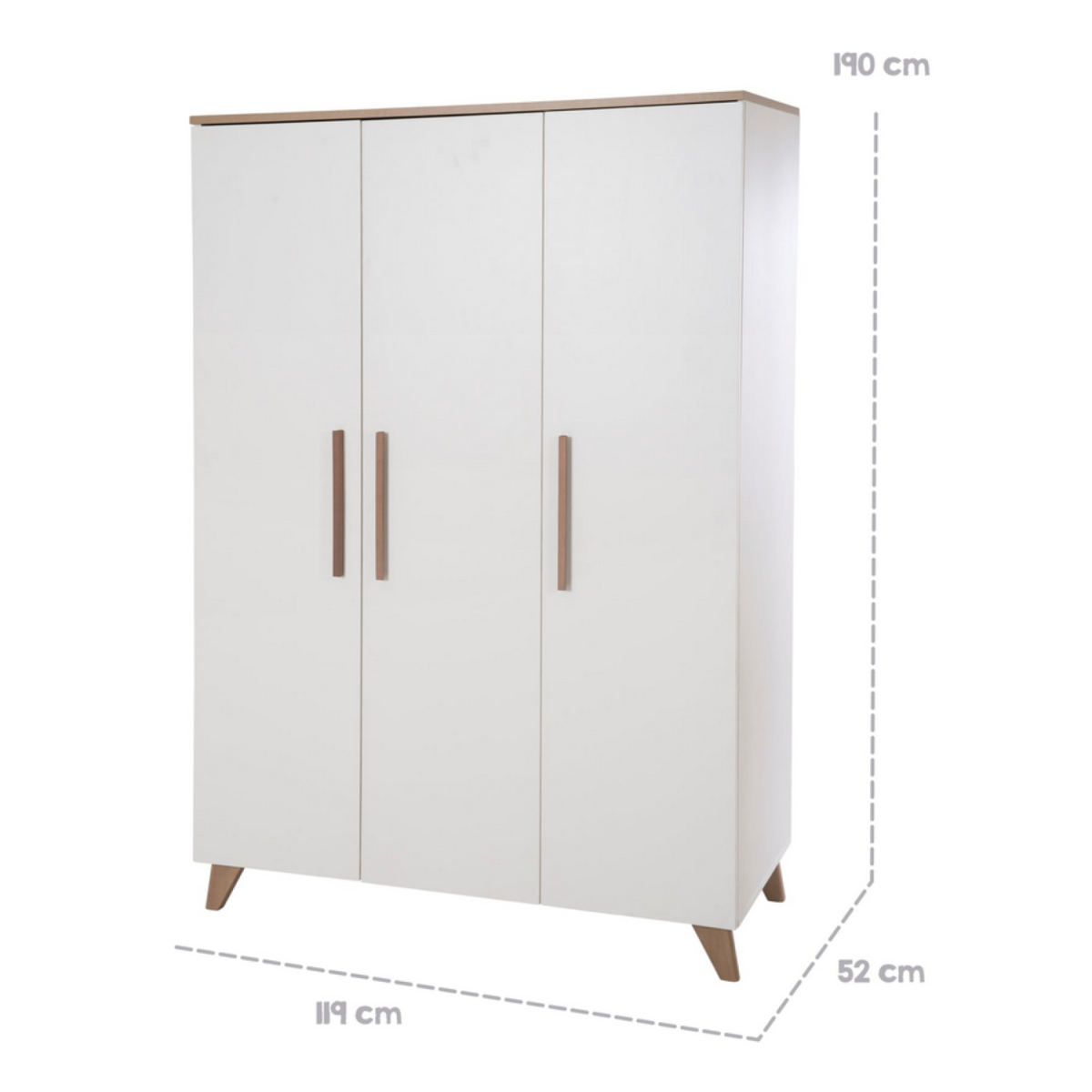 roba wardrobe 'Ole', 3 doors, with wooden handles and feet, white / oak decor