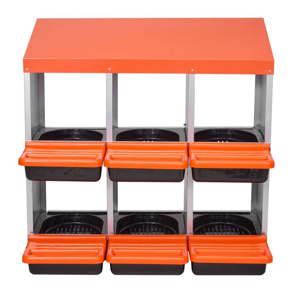 Laying nest, 6 compartments, roll-off nest made of metal, chicken nest with protective collecting lids, roll-off nest, breast nest for chickens, ducks, chickens and other poultry, 796x525x790 mm