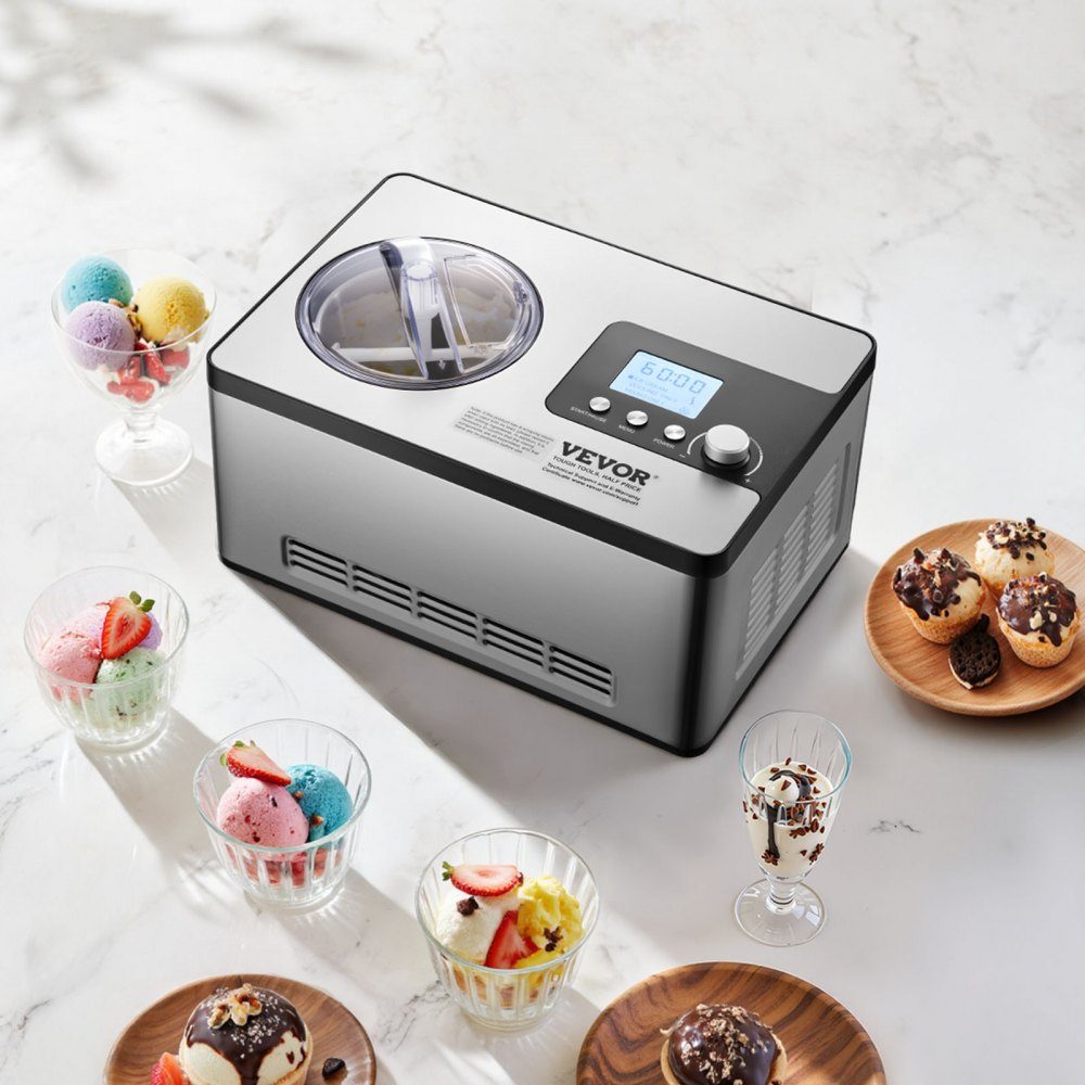 Compressor Ice Cream Machine Ice Cream Machine 2L, 180W Frozen Yoghurt Maker Ice Cream Machine 3 Modes Yoghurt Machine Household Portable Ice Cream Machine Sorbet Gelato Low Noise Silver Electric