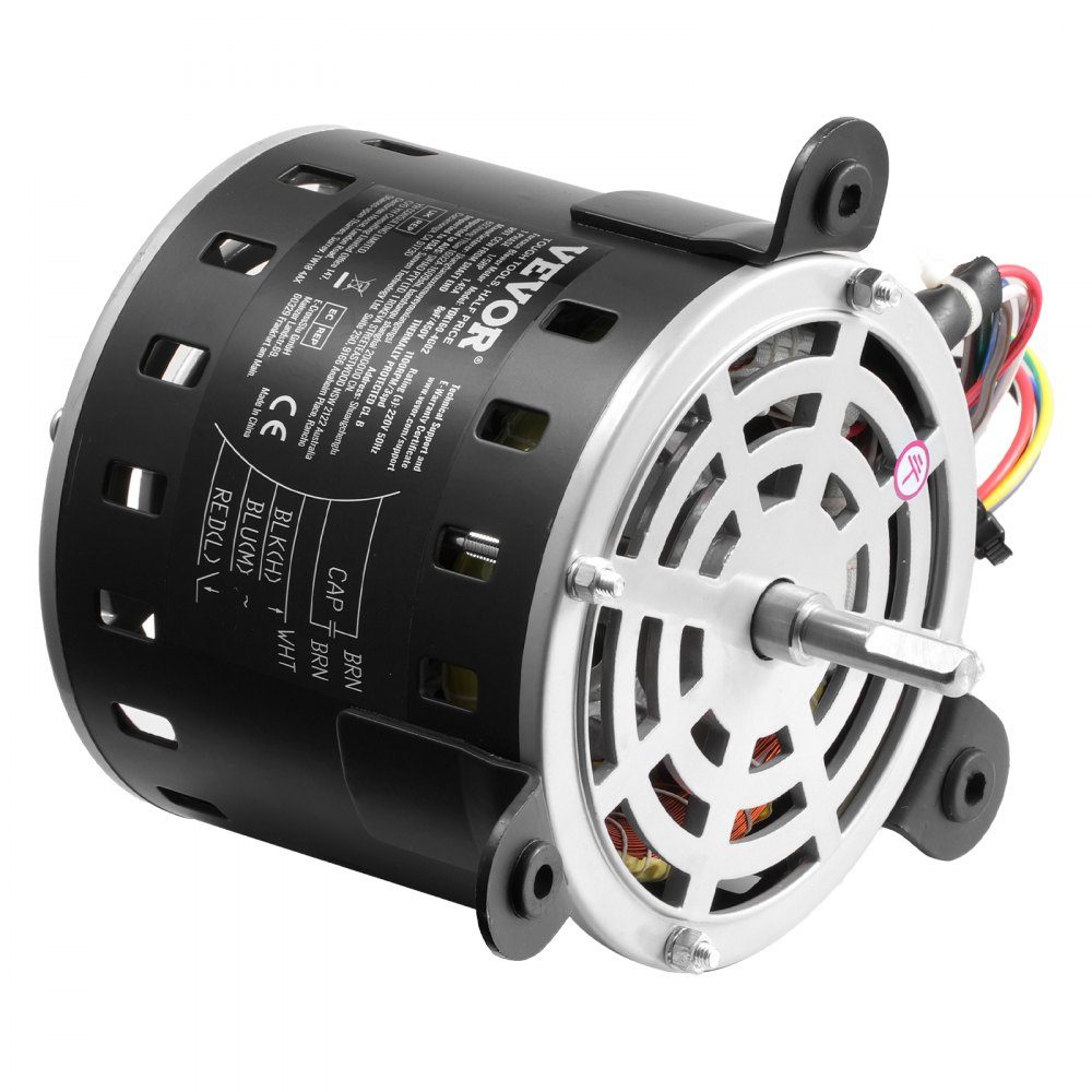 1/5 HP Blower Motor, 220V, 1.45 Amp, 3 Speeds (700/900/1100 RPM), 10mm Shaft Diameter, 20mm Shaft, RED. CCW from shaft end, including CBB60 8 μF / 450 V capacitor