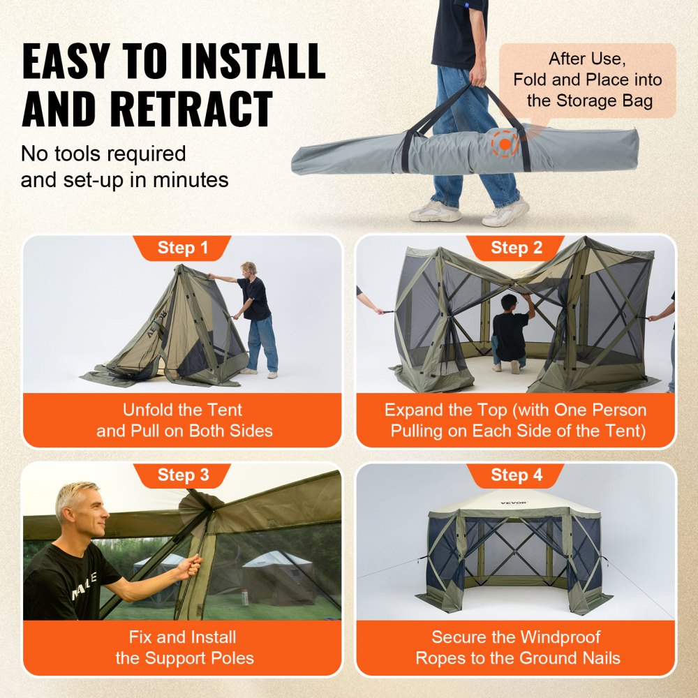 Pop Up Gazebo Tent, Pop Up Tent with 6 Side Canopy, Sun Shade with 6 Removable Privacy Wind Cloths and Mesh Windows, 12 x 12 Feet, Quick Pitch Tent with Mosquito Net, Army Green Pop Up Gazebo Tent, Pop Up Tent with 6 Side Canopy, Sun Shade with 6 Removable Privacy Wind Cloths and Mesh Windows, 12 x 12 Feet, Quick Pitch Tent with Mosquito Net, Army Green