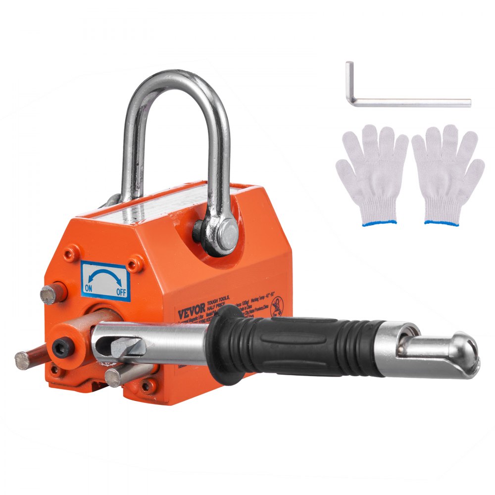 Load lifting magnet, crane magnet (100kg load capacity, 250kg pulling force, -40 to 80℃), hand controlled fork lifting magnet lifter, magnetic lifter, yellow neodymium lifting magnet tool