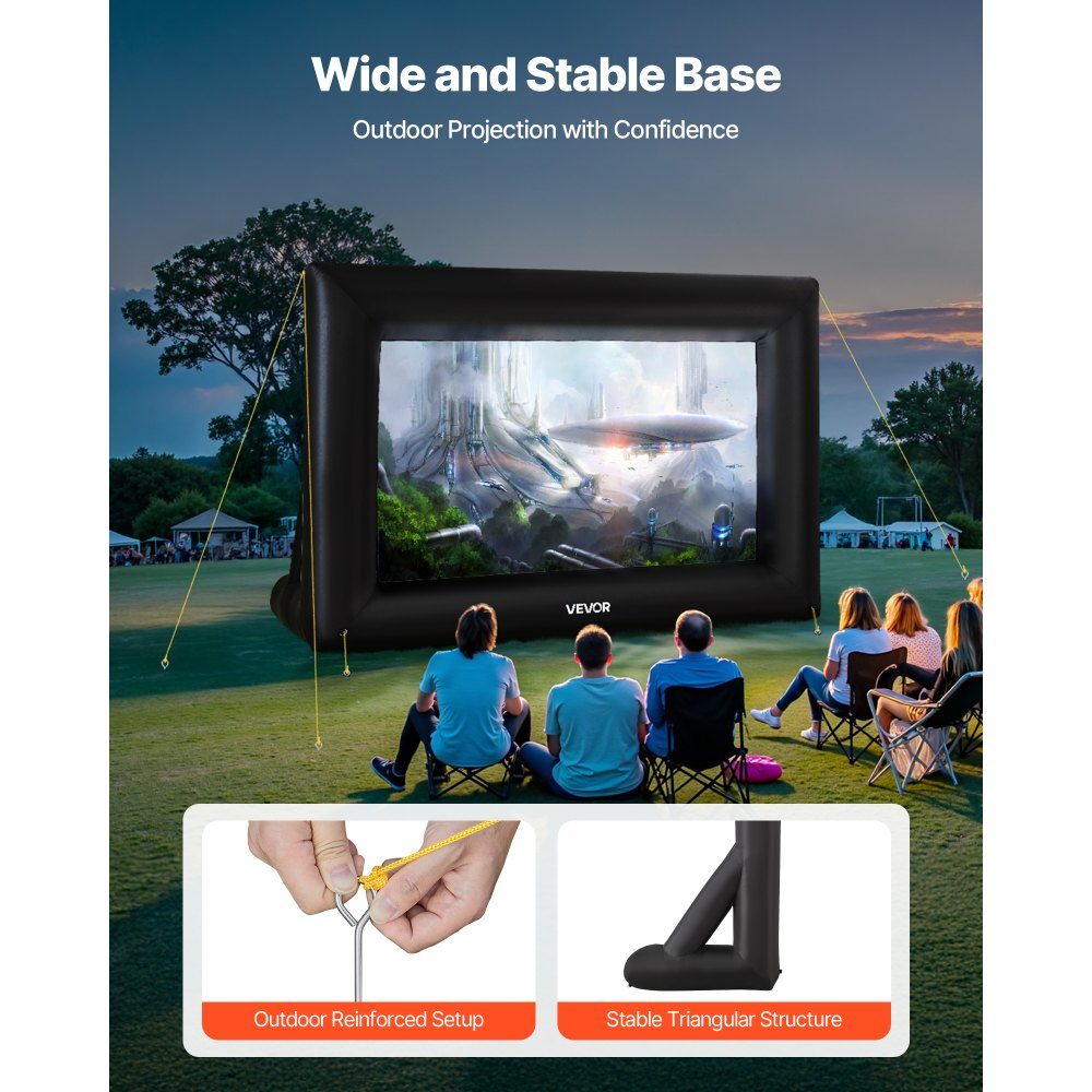 Aufblasbare Filmleinwand, Projektionsprojektor-Leinwand aus 600D, Projektionsleinwand mit tragbarer Aufbewahrungstasche, 16:9, Filmprojektion für Heimkino-Themenparty, Poolspaß (378 x 160 x 317 cm)