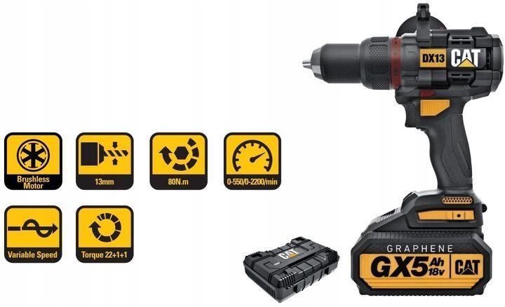 GRAPHENE Schlagschrauber CAT DX13 18V 80Nm BL mit Akku & Ladegerät