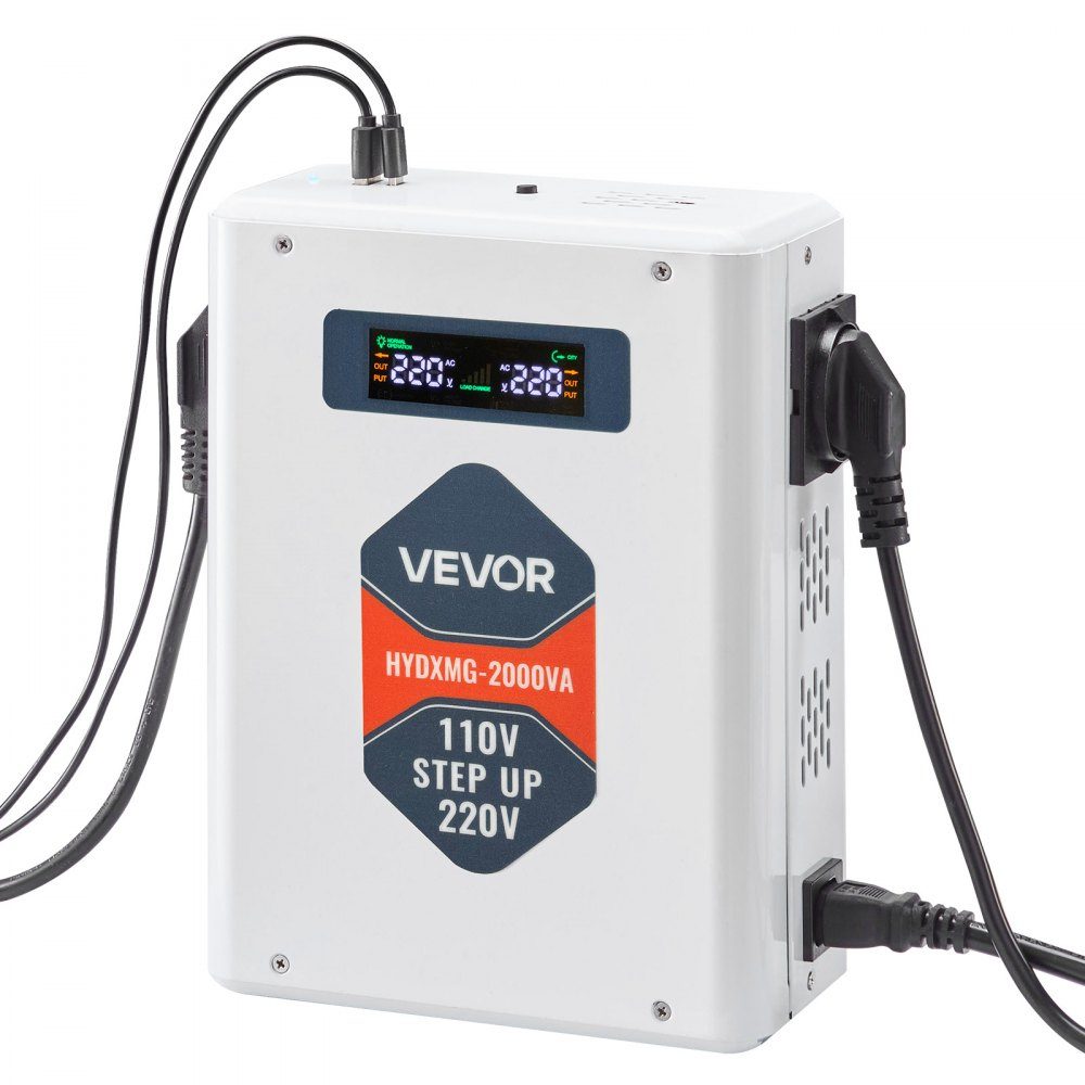 Convertisseur élévateur de tension 2000 VA Convertisseur élévateur robuste 110 V à 220 V Transformateur de puissance avec 2 prises UE Sortie USB Écran LCD Protection de la température pour appareils 220 V – Réf. HT-23590