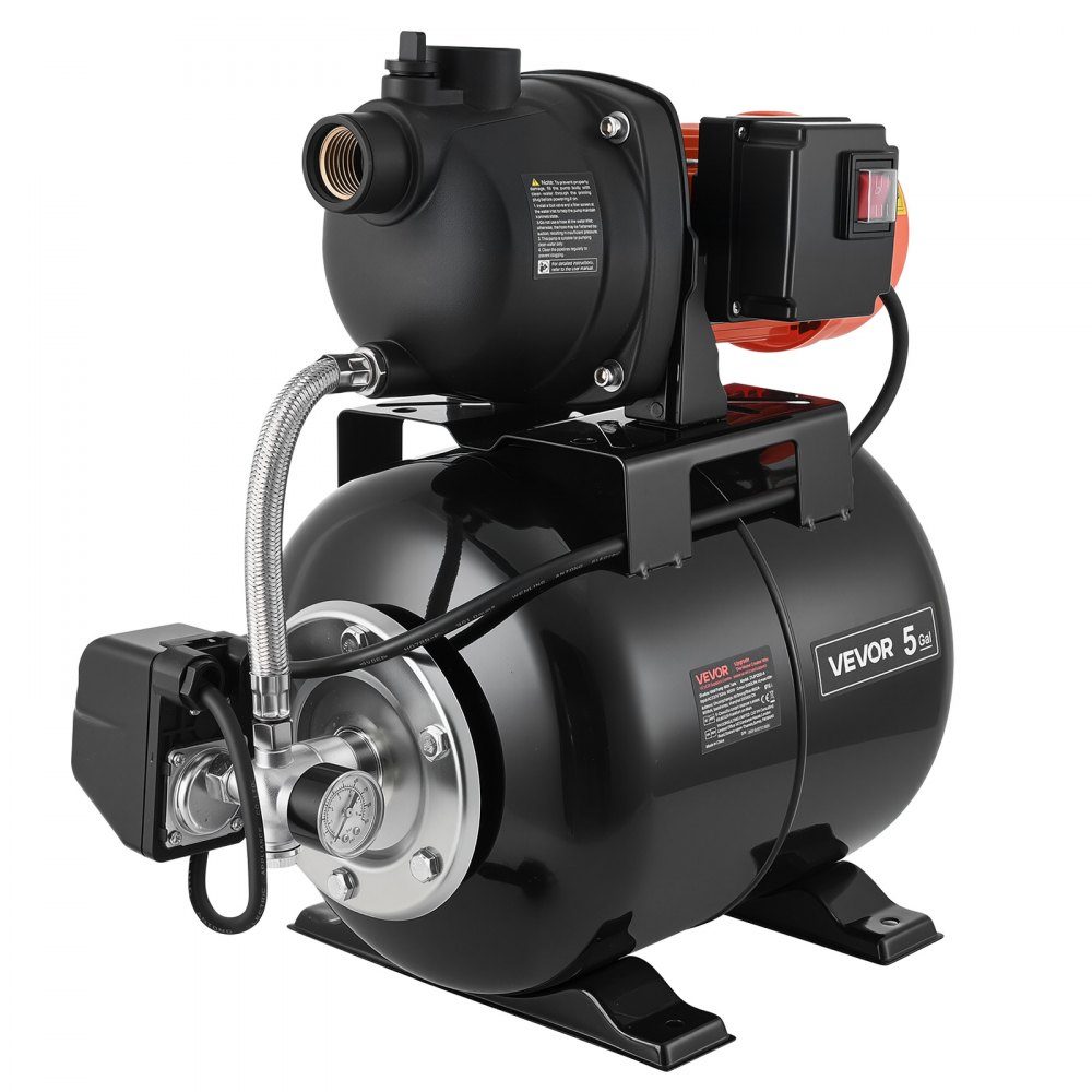 Hauswasserwerk 800 W, 5000 L/h Strahlpumpe mit 19 L Druckbehälter, 49 m Förderhöhe, inklusive automatischem Wasserfördersystem & Kunststoff-Pumpenkopf, für Gartenbewässerung & Hauswasserversorgung