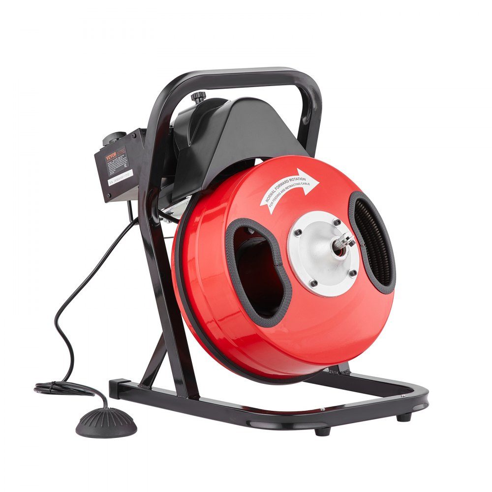 Rohrreinigungsmaschine 50 FT x 1/2 Zoll manuelles Rohrreinigungskabel – mit 4 Schneidern und luftaktiviertem Fußschalter für 2 bis 4 Zoll Rohre