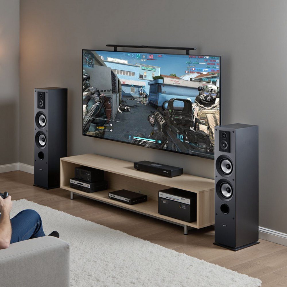 Passives Standlautsprecherpaar, 3-Wege-System mit 3/4"- und 1"-Hochtöner, zwei 5,25"-Tieftöner, 145 W Spitzenleistung, 70 Hz-20 kHz Frequenzgang, MDF-Gehäuse, für Home-Audio