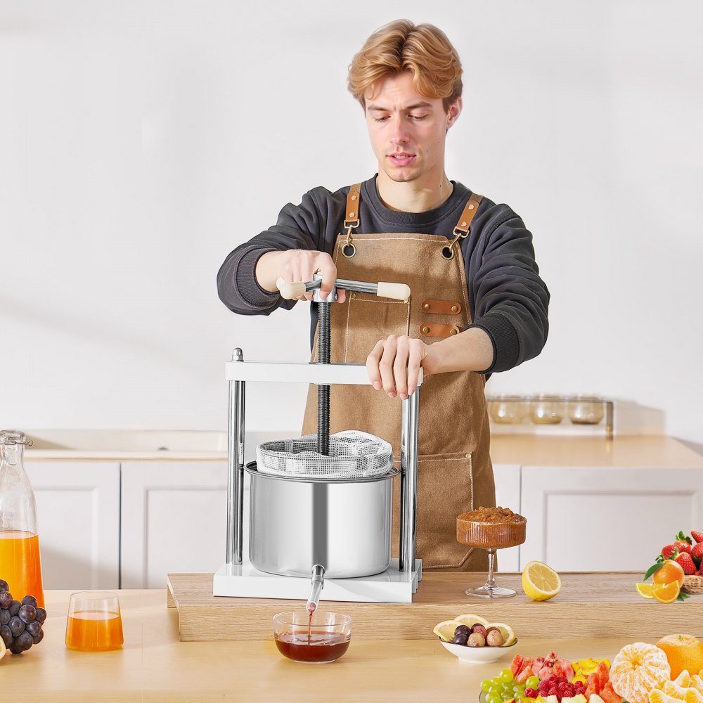 Fruit Wine Press, Fruit Grinder (5L), with 2 Stainless Steel Barrels, Manual Juicer for Wine Making, Cider Press, Apple Press, Grape Press, Olive Oil Press with Triangular Handle for Kitchen