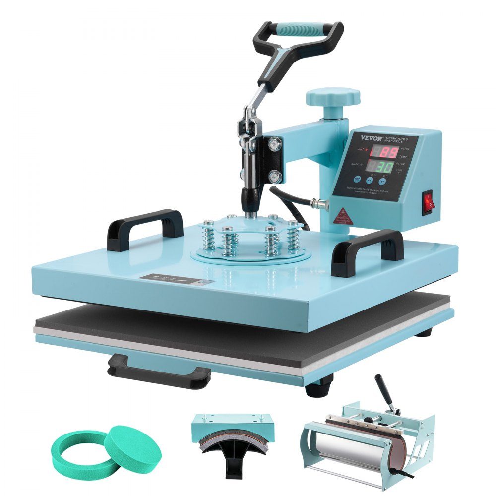 Presse à chaud 15" x 15" Machine de transfert de chaleur 5 en 1 avec 30-Unzen-Trommelpresse Pressage de t-shirt pivotant à 360° Contrôle précis numérique pour t-shirts/tasses/chapeaux/assiettes Vert