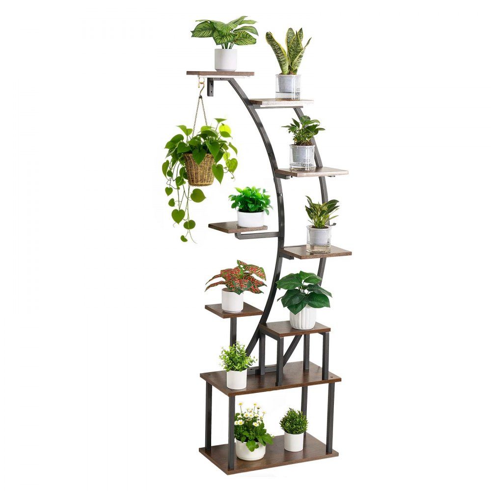 Plantenstandaard met groeilicht, 9-laags bloementrappen, metalen bloemenstandaard, 3 timers en 10 helderheidsniveaus, bloemenplank voor woonkamer- en balkondecoratie, 62 x 28 x 160 cm