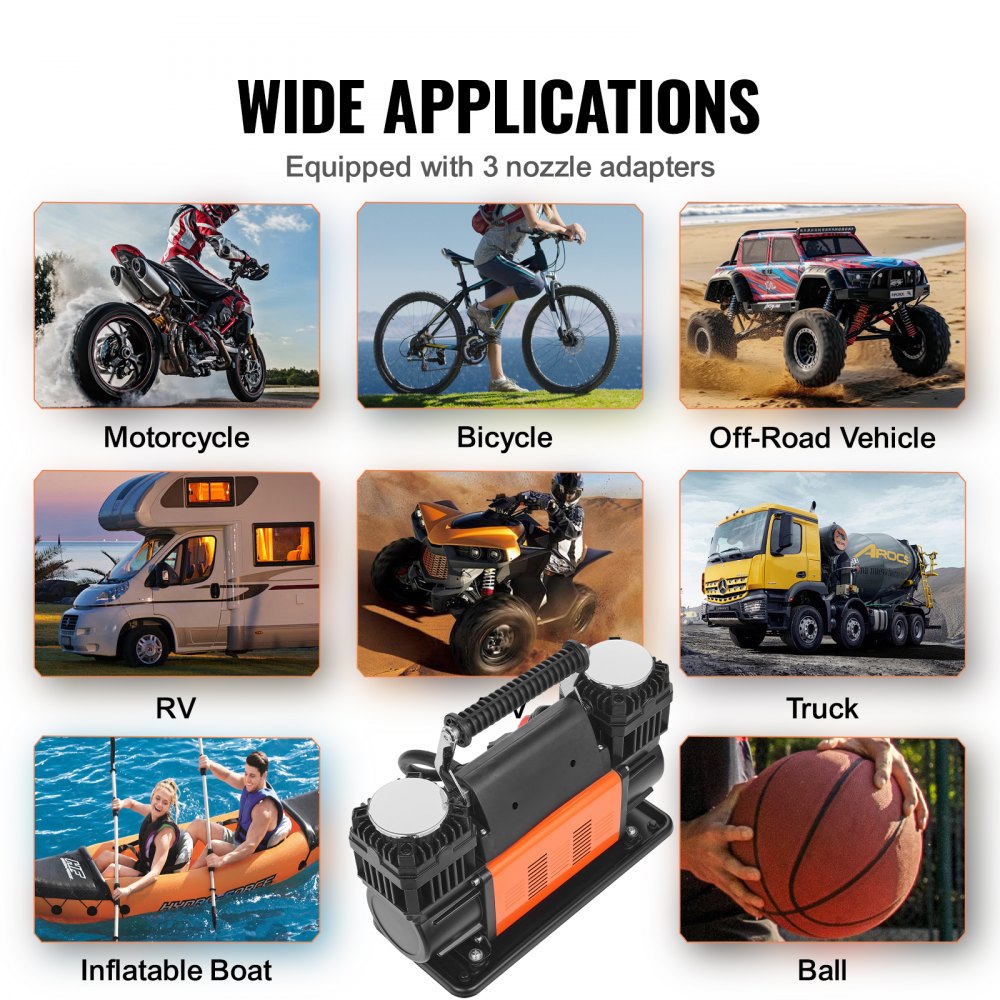 10.6 CFM Heavy Duty Air Compressor, 30s Fast Inflation | Portable Dual Cylinder Tire Inflator 12V 150 PSI Off-Road Air Pump with Adapters for Trucks, Cars, SUVs, 4x4 Vehicles, RVs