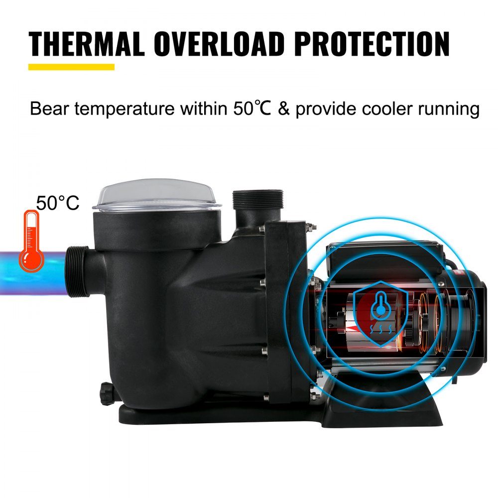 Swimming pool pump 750 W 1 HP pool pumps max. flow 19200 L/H filter pump speed 3450 rpm circulation pump max. temperature 50° C water pump pool ideal for swimming pools thermal baths SPA