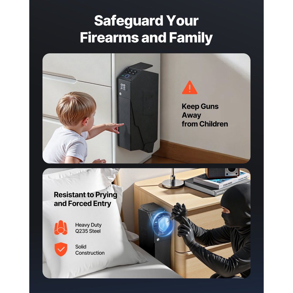Gun safe gun safe with fingerprint/password (6-digit keypad)/key, gun safe gun case box with LED for 1 gun & magazine, 190 x 98 x 425 mm gun box for bedside table Gun safe gun safe with fingerprint/password (6-digit keypad)/key, gun safe gun case box with LED for 1 gun & magazine, 190 x 98 x 425 mm gun box for bedside table