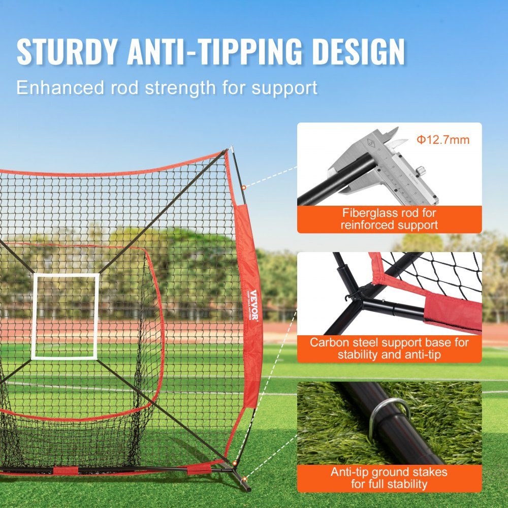 94" x 42" x 84" Baseball Softball Practice Net, Portable Baseball Training Net, Hitting, Catching, Pitching, Backstop Baseball Equipment with Arch Frame, Carry Bag, Strike Zone, Red Ball