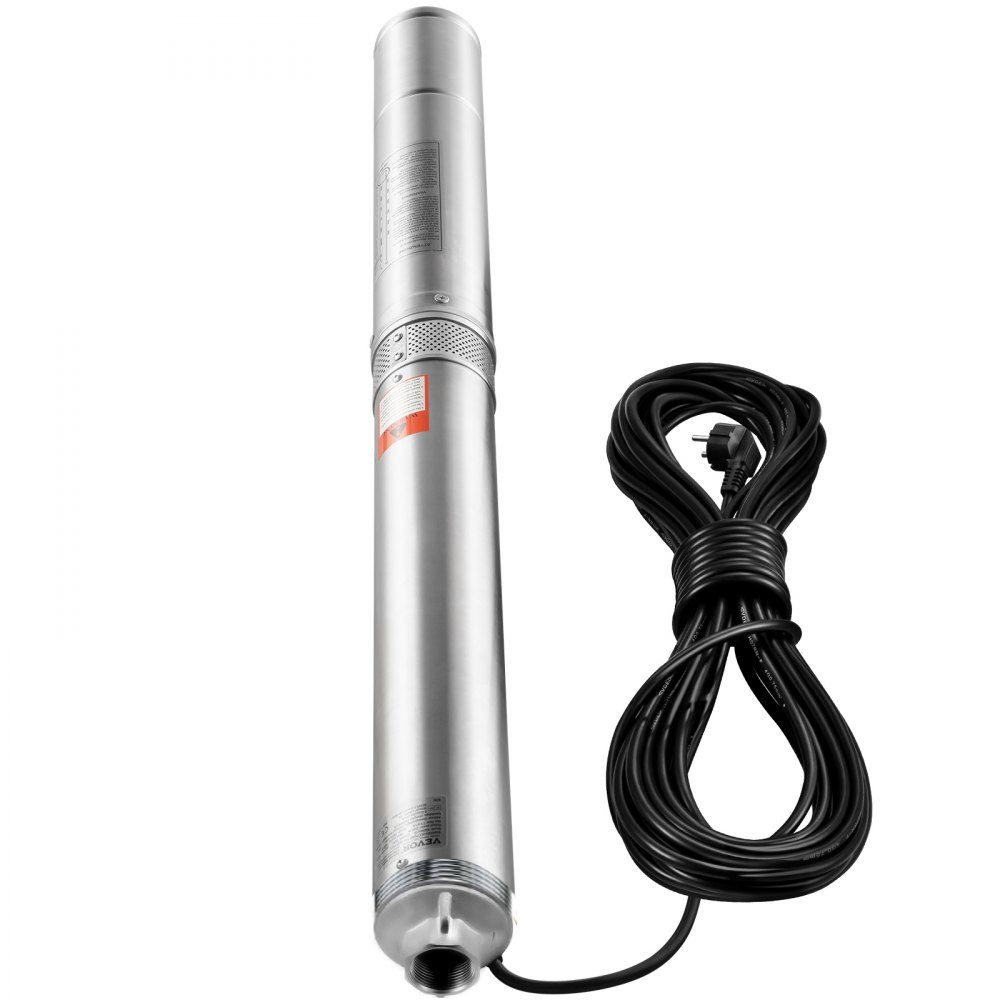 Tiefbrunnen-Tauchpumpe, 3 PS/2200 W, 230 V/50 Hz, 9,8 m3/h Durchfluss, 144 m Förderhöhe, mit 9,1 m Stromkabel, Edelstahl-Wasserpumpen für Industrie, Bewässerung und Heimgebrauch, Wasserschutzklasse IP68
