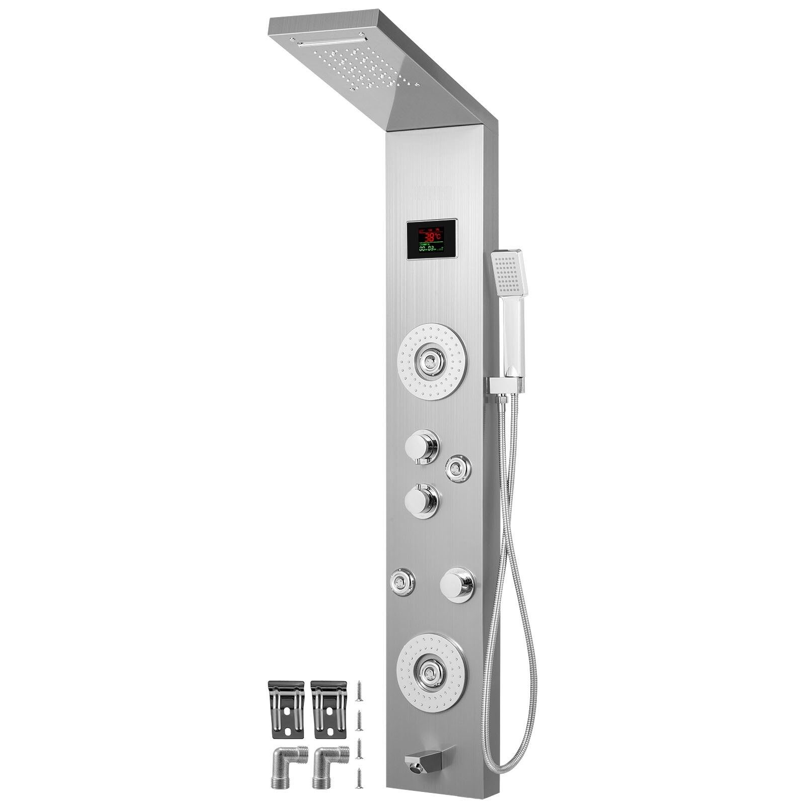 LED Shower Panel, 6 in 1 Stainless Steel Shower Panel Systems, Adjustable Massage Jets, Silver Sprayer, Rain Shower Panel, Waterfall Massage System for Home, Hotel