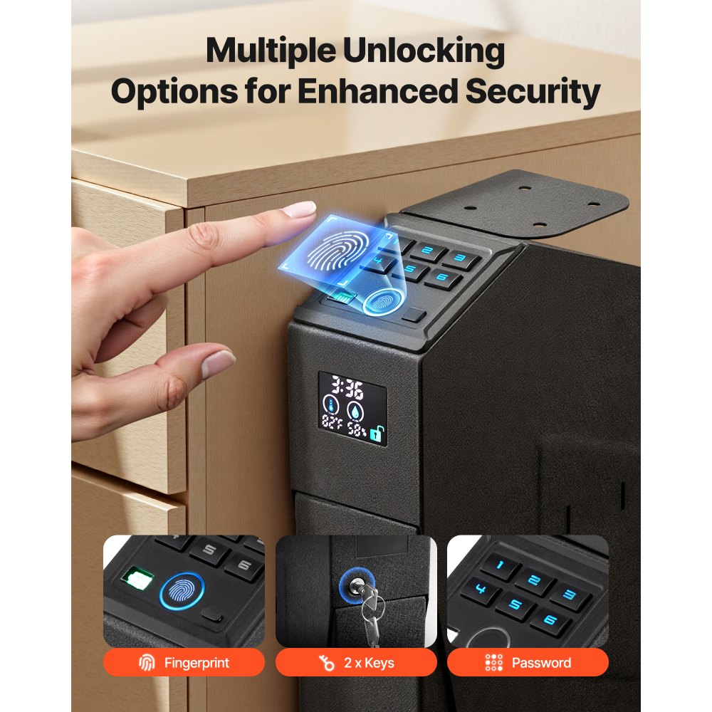 Gun safe gun safe with fingerprint/password (6-digit keypad)/key, gun safe gun case box with LED for 1 gun & magazine, 190 x 98 x 425 mm gun box for bedside table Gun safe gun safe with fingerprint/password (6-digit keypad)/key, gun safe gun case box with LED for 1 gun & magazine, 190 x 98 x 425 mm gun box for bedside table